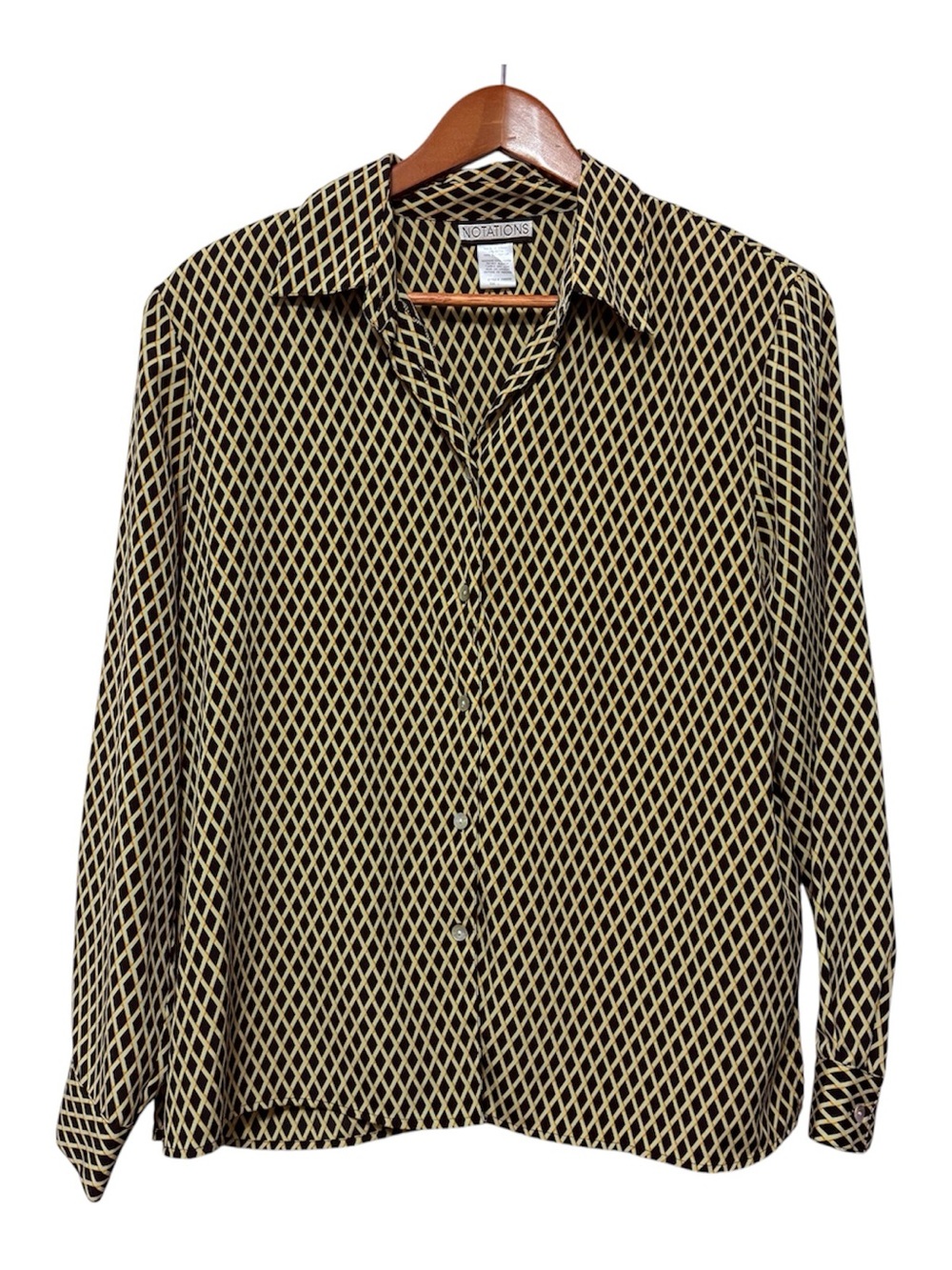 Vintage Notations Geometric Classic Button-Up Shirt Women’s Large Mature Office